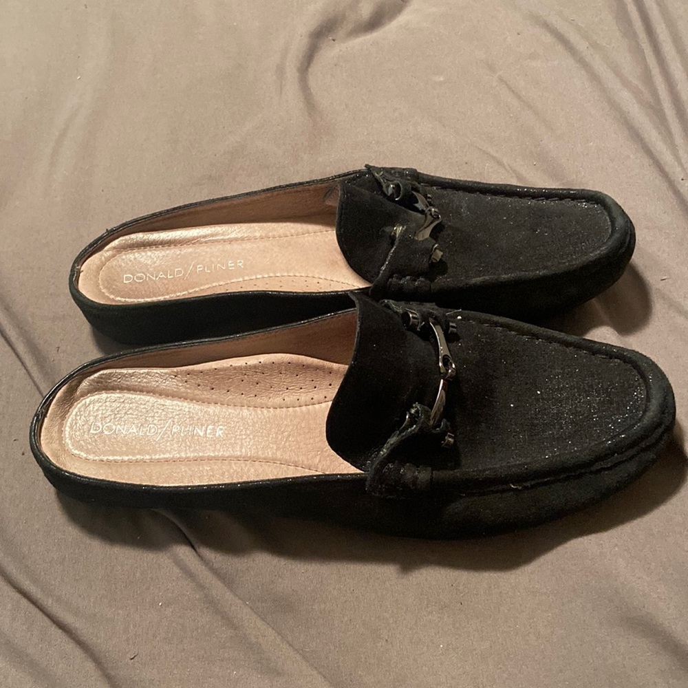 Donald Pliner Black Sparkle Horse Bit Slide On Loafers